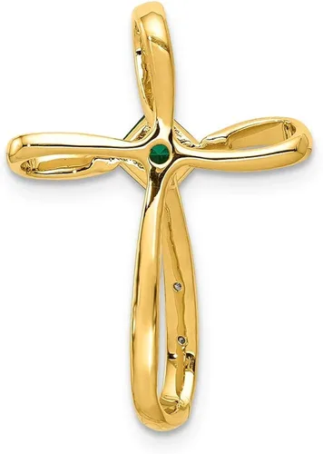 Vista 3 de Colgante de oro amarillo sólido de 14 quilates con gema de mayo verde esmeralda y cruz de diamante.