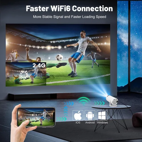Vista 3 de Mini proyector con WIFI 6 y Bluetooth, soporte 4K 1080P Proyector portátil giratorio de 180° Proyector de película de pantalla de 130 pulgadas