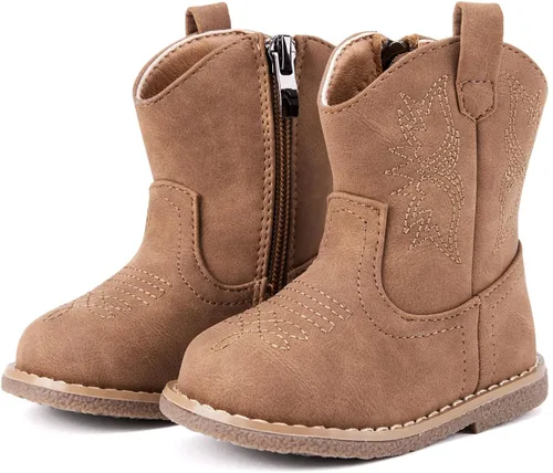 Vista 11 de BMCiTYBM Botas de bebé vaqueras para niño y niña, botas vaqueras occidentales para bebé, botas de vaquero para bebé con punta redonda, botas