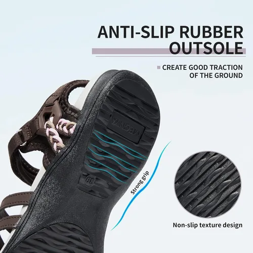 Vista 4 de MEGNYA Hiking Sandals for Women, Comfortable Walking Sandals Hook Loop Strap, Sports Lightweight Slides