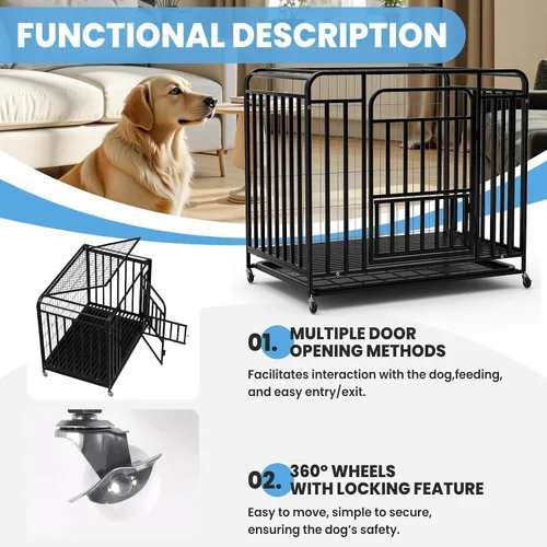 Vista 3 de Jaula para perros extra grande de 38 pulgadas, fácil de limpiar, con ruedas bloqueables, perrera indestructible para perros con ansiedad, resistente