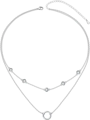 Vista 8 de Collares en Capas para Mujeres Plata de Ley S925 Gargantillas Collar para Mujeres Círculo/Corazón/Doble Círculo/Cruz/Estrella/Collar de Mal de Ojo