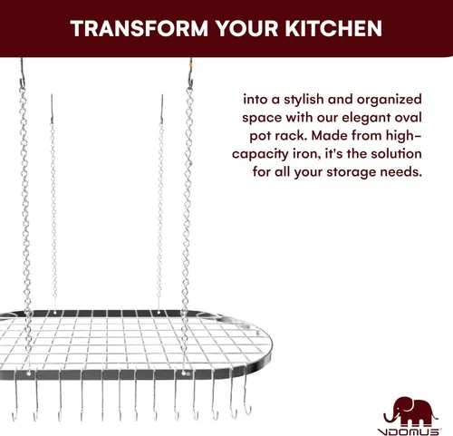 Vista 4 de Vdomus Estante Colgante para Ollas - Organizador de Cocina de Montaje en Techo para Ollas y Sartenes con 15 Ganchos - 33 x 17 Pulgadas Resistente