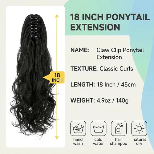 Vista 4 de Colas de caballo con clip para mujer, extensión de cola de caballo rizada de 18 pulgadas, 20 pulgadas, extensiones de cabello ondulado, color rubio