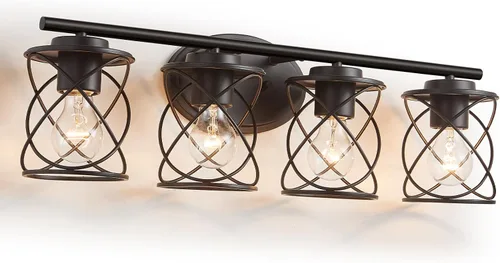 Vista 21 de mavcadonf Luces de Tocador de Baño de 2 Luces, Lámparas de Baño sobre el Espejo, Luz de Tocador Dorado Cepillado, Luces de Pared de Estilo Rústico