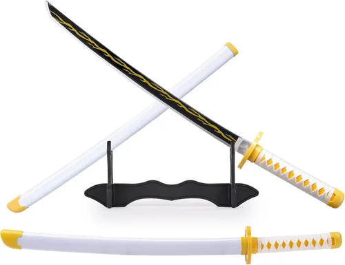 Vista 3 de Demon Slayer - Espada para niños de 31 pulgadas, hoja de bambú con cinturón y soporte de espada, espada de anime de textura original, Katana Demon