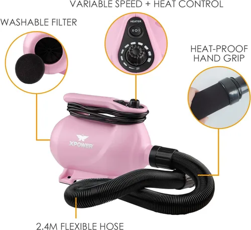 Vista 5 de XPOWER B-123 - Secador de pelo para perros con control de velocidad y temperatura ajustable, secador de pelo para mascotas con 3 boquillas
