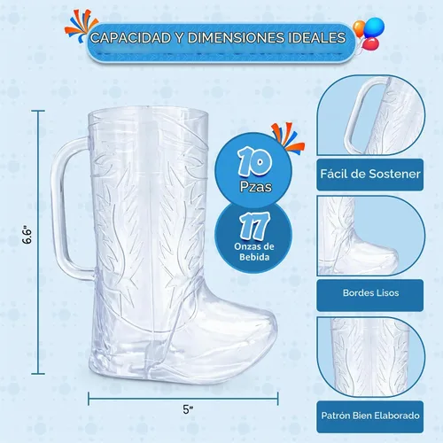 Vista 6 de 4E's Novelty 10 tazas de botas de vaquero (paquete de 10) de plástico duro reutilizable de 17 onzas, sin BPA, para suministros de fiesta temática