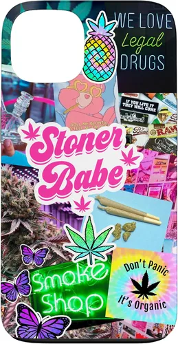 Vista 7 de Girly Stoner - Funda para iPhone 17 con collage de cannabis, marihuana 420