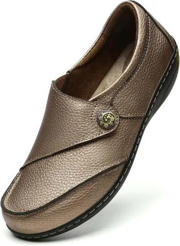 Vista 15 de Geoeleph - Mocasines de cuero para mujer, cómodos, planos, para caminar, con cordones, informales Negro