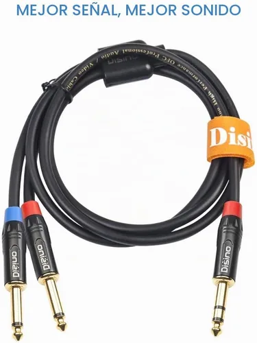 Vista 5 de Cable de inserción divisor en Y estéreo TRS de 1/4 pulgadas, cable de audio de conector auxiliar de 1/4 pulgadas macho a doble salida TS mono de 1/4