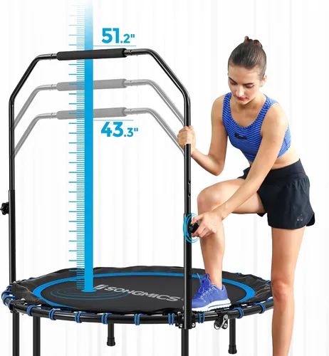 Vista 9 de SONGMICS Mini trampolín de fitness de 40 pulgadas, rebote de fitness con pasamanos ajustable, trampolín plegable para entrenamiento en casa, carga