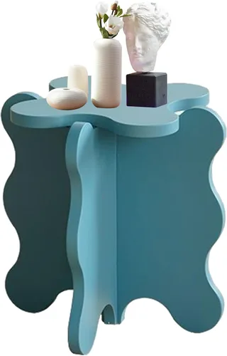 Vista 13 de HM&DX Mini mesa de centro de pétalos, mesa auxiliar de madera maciza con ondas de dibujos animados con patas en forma de X, mesas auxiliares