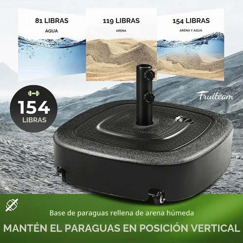Vista 3 de FRUITEAM Base de sombrilla móvil rellenable de capacidad de 154 libras con 4 ruedas, resistente al viento, resistente al viento, soporte de mercado