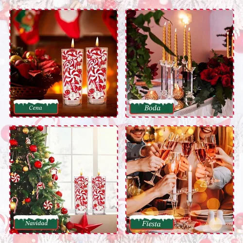 Vista 5 de MTLEE 106 piezas de decoración de jarrón de Navidad, perlas blancas y rojas