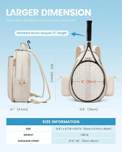 Vista 3 de Mochila de tenis Sucipi, mochila de tenis acolchada con bandolera cruzada, bolsas para raquetas de tenis resistentes al agua para mujeres y hombres