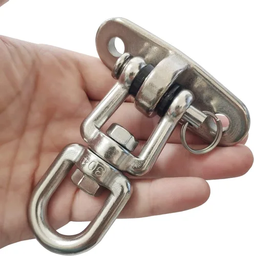 Vista 7 de Juego de 2 ganchos de suspensión giratorios de 360° para montaje en techo con capacidad de 1500 libras con tornillos de perno, mosquetón de bloqueo