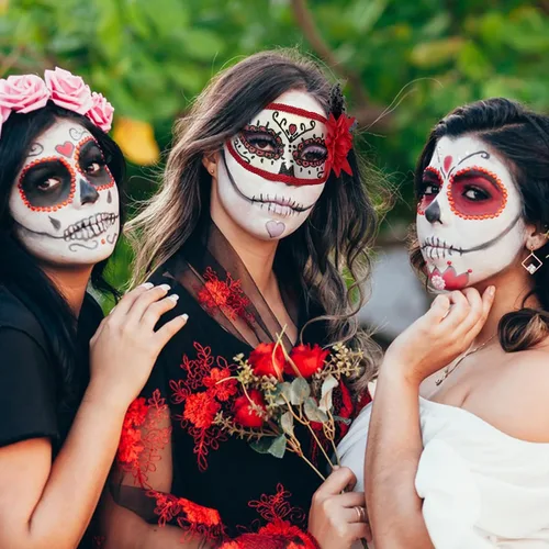 Vista 6 de KEPATO Ferytyj - Máscaras del Día de los Muertos para mascarada, Mardi Gras, máscara de mascarada para mujeres, máscara del Día de los Muertos