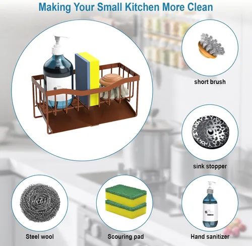 Vista 2 de Vanwood Soporte de esponja para fregadero de cocina con bandeja de drenaje automático, organizador de fregadero de cocina, organizador de cocina