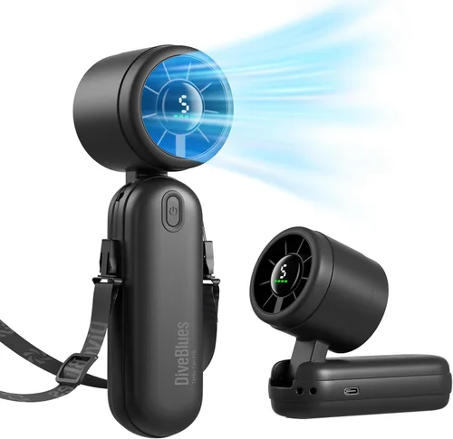 Vista 11 de iTurbo - Ventilador turbo de mano, mini ventiladores de mano portátiles plegables, batería recargable, pantalla LED de alta velocidad de 5
