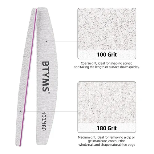 Vista 3 de BTYMS 10 piezas de limas de uñas de grano 100/180 - Tablas de esmeril de doble cara para uñas acrílicas, de gel y naturales