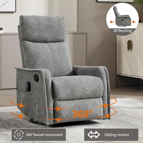 Vista 4 de Silla reclinable giratoria para adultos, masaje y calor, tela, color gris