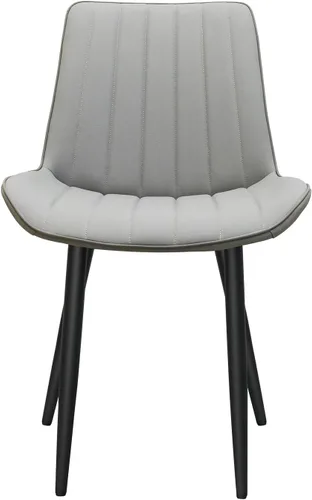 Vista 4 de Sillas de comedor para habitación, mesa y asiento de cocina, paquete de 4 unidades, tapizadas de piel sintética, patrón de ondas, patas de metal