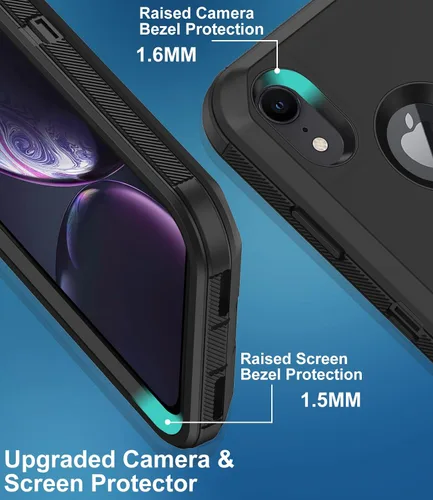 Vista 4 de Funda para iPhone XR, con protector de pantalla integrado, protección resistente contra caídas, cuerpo completo, a prueba de golpes, a prueba