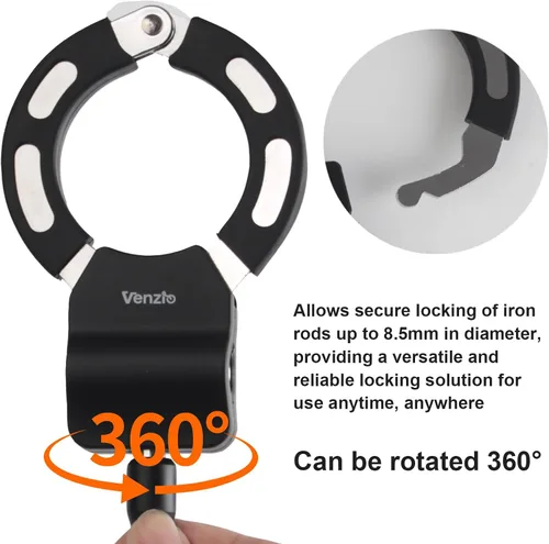 Vista 5 de Venzio Candado eléctrico para scooter con acero Q235 de 2.62 pies x 0.315 in (0.31 pulgadas), cerradura de bicicleta antirrobo resistente y llaves