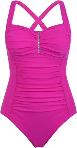 Vista 3 de Hilor Trajes de baño de una pieza fruncidos para mujer, con espalda cruzada, con ojales, estilo vintage
