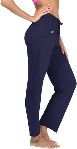 Vista 16 de Pantalones largos de modal, cómodos, con cordón ajustable, sueltos, de pierna recta, para yoga, correr, hacer deporte, con bolsillos