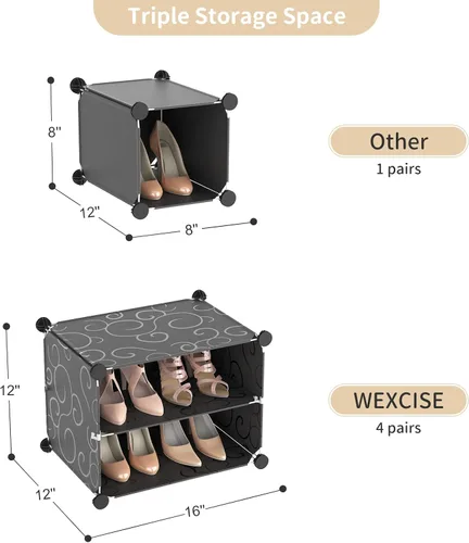 Vista 7 de Organizador portátil para zapatos con puerta, 48 pares de almacenamiento para zapatos, fácil de montar, plástico ajustable, organizador de zapatos