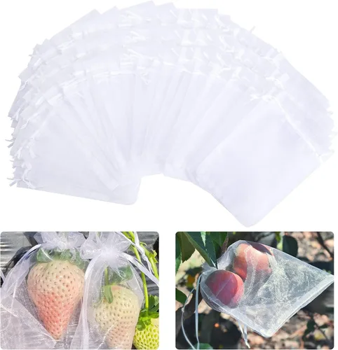 Vista 7 de 100 bolsas de protección de frutas verdes de 6 x 8 pulgadas, bolsas de malla para frutas con cordón, bolsa de malla para proteger las plantas