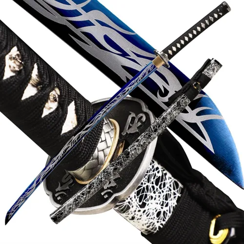 Vista 13 de Espada Katana Japonesa Samurai Hecha a Mano con Saya de Madera de Rayskin Dura, Puede Cortar Bambú