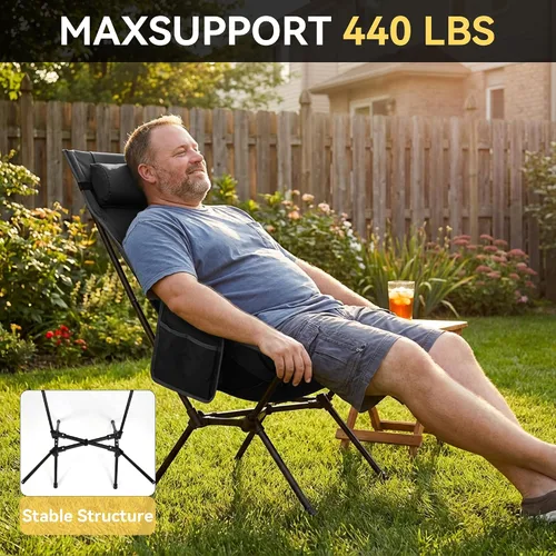 Vista 4 de TOBTOS Silla de camping portátil de respaldo alto, soporta 440 libras, silla plegable ultraligera con soporte para la cabeza, silla de mochilero
