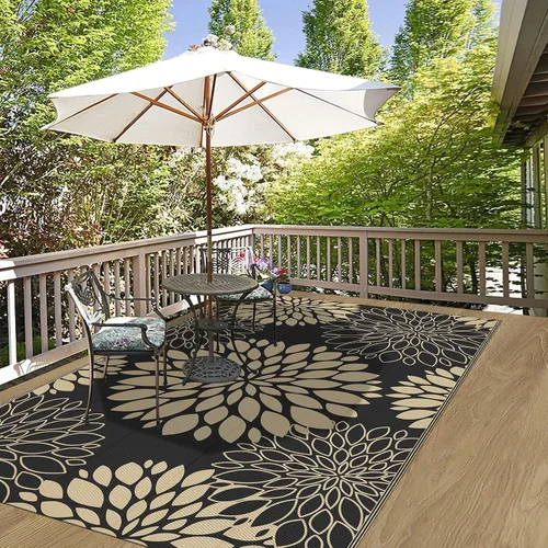 Vista 4 de Ileading Alfombra impermeable para exteriores de 5 x 8 pies, reversible, de paja de plástico, portátil, para interiores y exteriores, caravana