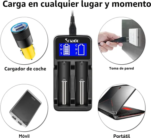 Vista 4 de SEWE - Cargador inteligente, monitor LCD, cargador universal inteligente para baterías recargables, baterías de iones de litio 18650 18490 18350