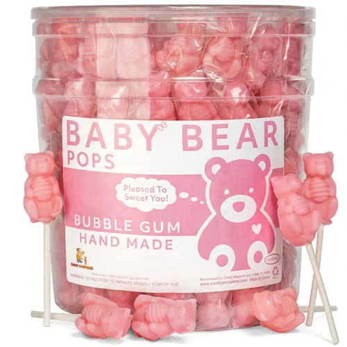 Vista 2 de Pink Bear Pops Lollipop Suckers: caramelos de oso bebé envueltos individualmente en un palo por Espeez - Bubble Gum Bears (24 unidades)