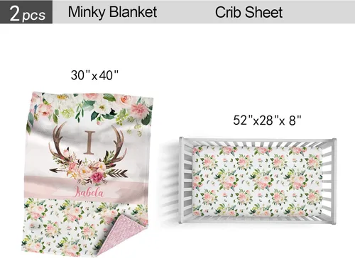 Vista 4 de Juego de ropa de cama personalizado para cuna de bebé, edredón de cuna con nombre personalizado, ropa de cama de ciervo con cuernos, juego de 2