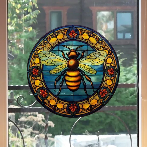 Vista 3 de Adhesivos para ventana, diseño de abeja, estática, de vidrio, para ventana, reutilizable, decoración del hogar (redonda)