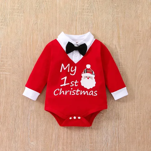 Vista 6 de VINUOKER Infant Baby Gentleman Clothes Set First Christmas Outfit Xmas Santa Baby Jumpsuit Romper 3pc Cotton Outfit Set