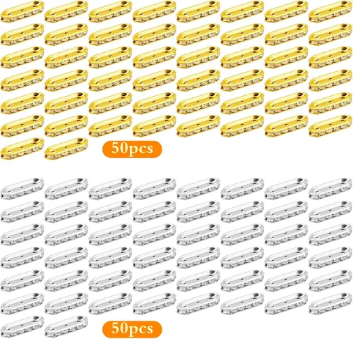 Vista 2 de 100 barras espaciadoras de diamantes de imitación de 3 agujeros, 6 barras espaciadoras de metal, conectores de eslabones para pulseras de múltiples