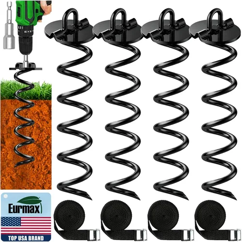 Vista 9 de Anclajes de suelo Eurmax USA Anclajes de trampolines con tornillo para vientos fuertes Estacas de tienda de campaña de alta resistencia Anclajes