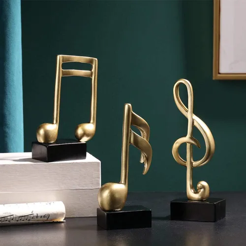 Vista 2 de PXRJE 3 estatuas de notas musicales, decoración de notas musicales, estatua musical para el hogar, piano, regalo, recuerdos, caja de regalo, resina
