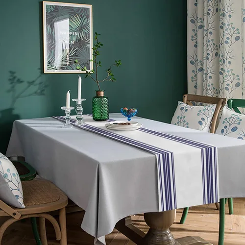 Vista 4 de Nautical Navy Blue Vertical Striped Table Runner Dresser Scarves, 13x36In Non-Slip Rectangular Table Dress Scarf White Kitchen Dinner Tables Decor