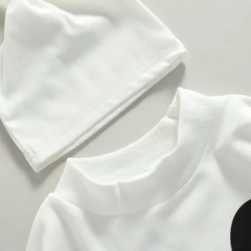 Vista 3 de Disfraz de Halloween para bebé, niña, niño, capa de fantasma, capa con estampado de mueca y sombrero, traje de cosplay B-blanco Smiley Capa Con