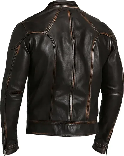 Vista 6 de Lambskin Leather Jacket for Men - Vintage Distressed Brown Biker Coat