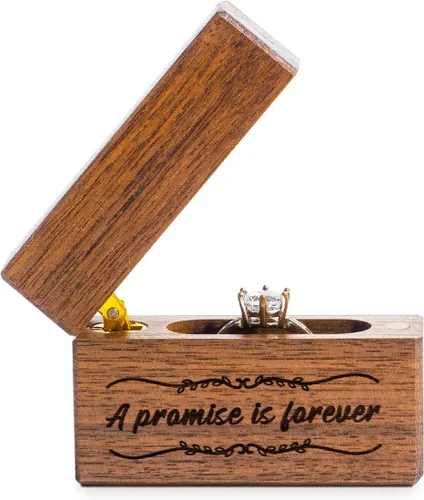 Vista 3 de Wislist Caja de anillos de compromiso de madera pequeña y delgada para propuesta, boda (A promesa is forever-A Pattern)