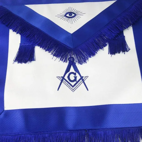 Vista 2 de Delantal masónico Master Mason Blue Lodge de cuero cuadrado y brújula para masón, Azul