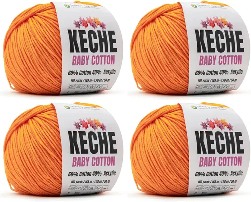 Vista 43 de Keche Hilo de Algodón, 60% Algodón 40% Hilo Acrílico, Hilo de Algodón Suave para Crochet y Tejer, Hilo Amigurumi 1 Madeja/Bola 1.76 Oz (50g) / 180